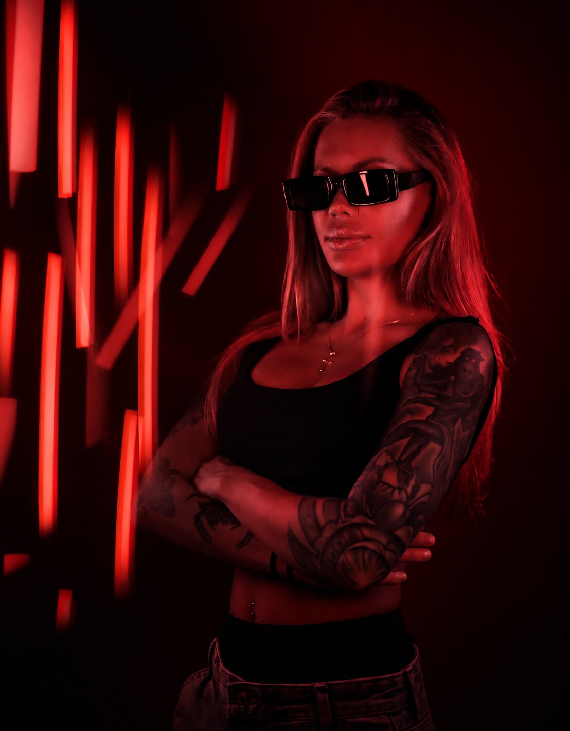 GIA in a red and black studio portrait